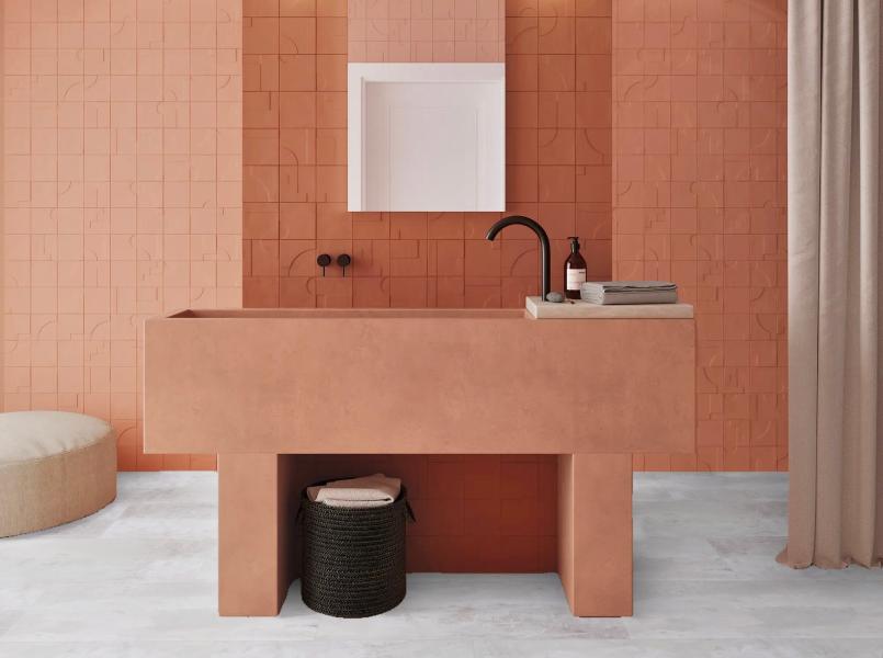 Salle de bains rose orange inspiration méditerranéenne senso shale beige