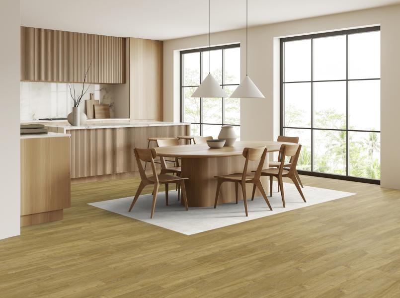Effet parquet foncé et carrelage clair